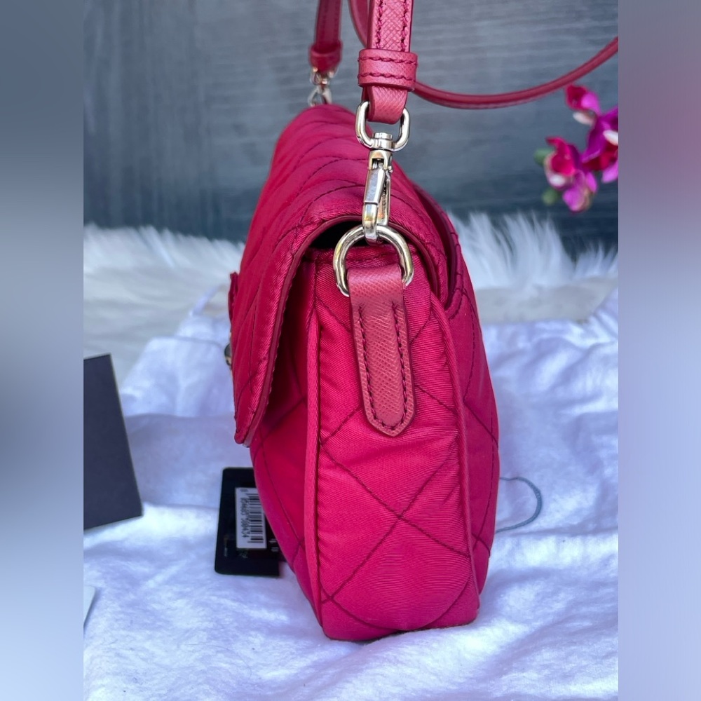 Authentic PRADA Tessuto Impuntu Shoulder Bag Pink Nylon - Picture 9 of 17